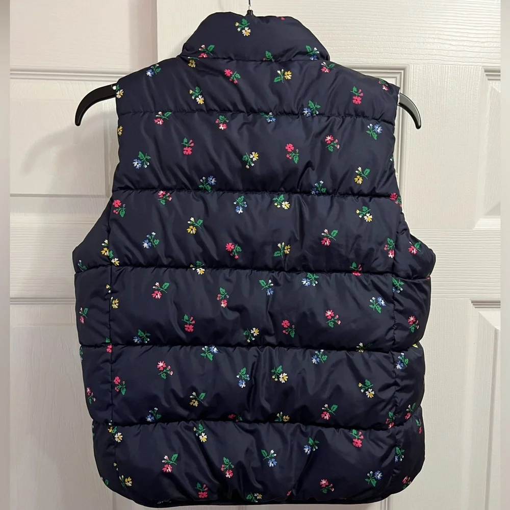 Gap Kids Navy Floral Puffer Sherpa Lined Girls Vest